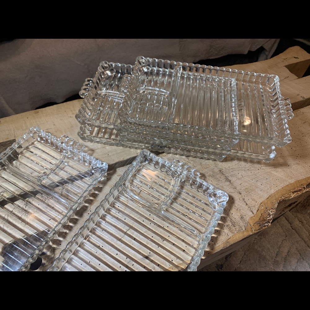 326. Antique Hazel-Atlas Vintage Set of Smoke & Snack Glass Trays